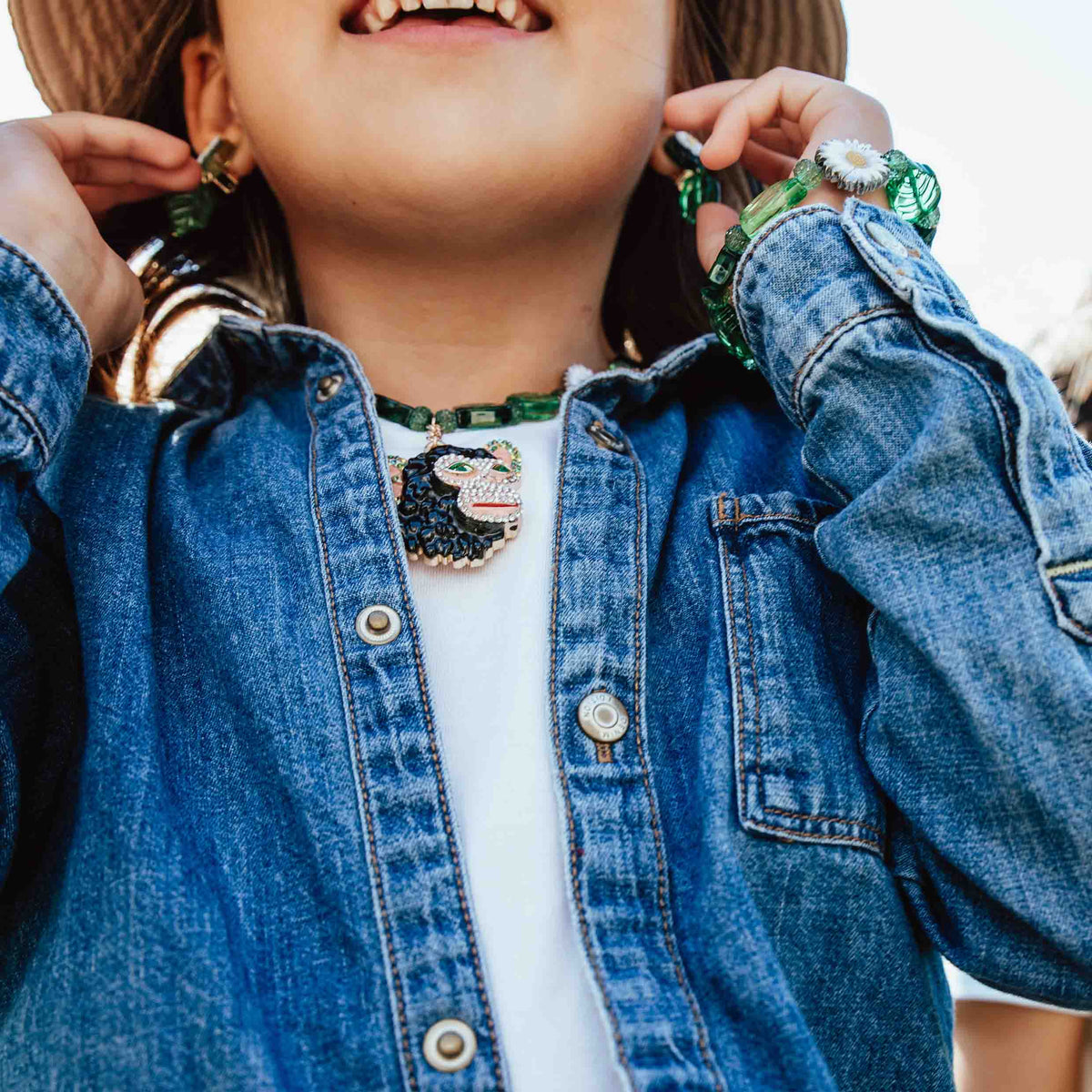 Jungle Gems necklace girl low angle
